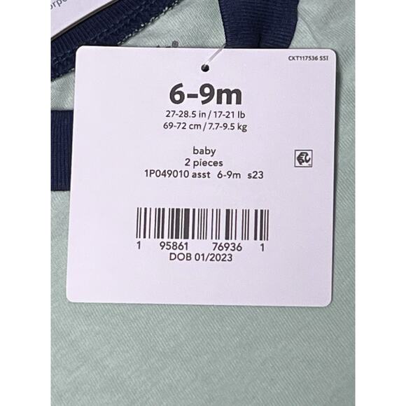 Carter’s Baby 2 Pieces 6-9M Green /Blue And Animals - Picture 4 of 5